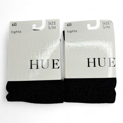 HUE Womens Lurex Rib Control Top Tights Size Small Medium Black 2 Pairs New